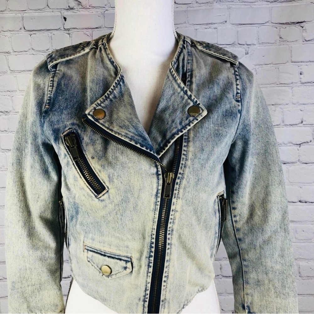 GAP 1969 Acid Wash Denim Cropped Biker Jacket